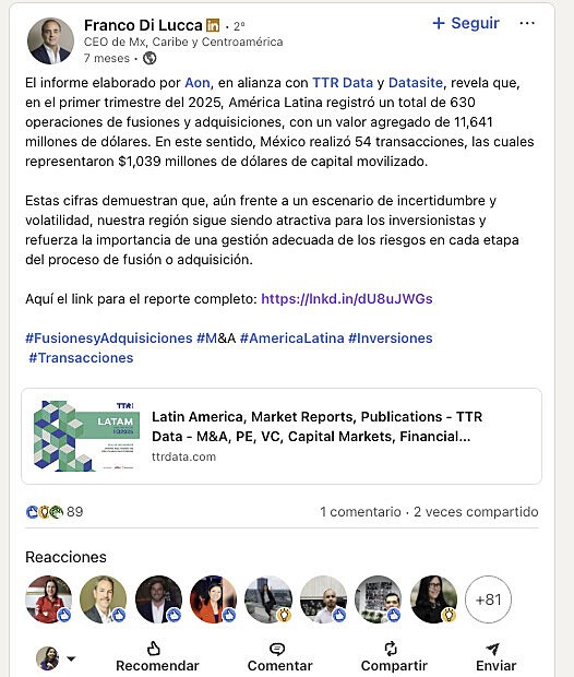 El informe elaborado por Aon, en alianza con TTR Data y Datasite,